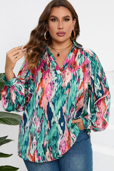 Strokes of Color Johnny Collar Blouse - Plus