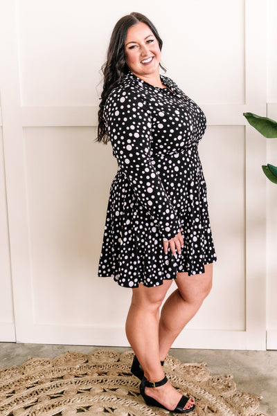 Gabby Fit & Flare Dress With Attached Snap Shorts In Polka Dots 11.21