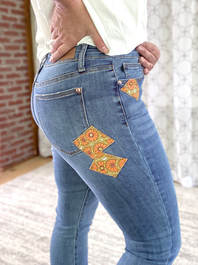 Retro Vibes Judy Blue Patch Skinny Jeans - Copper + Rose