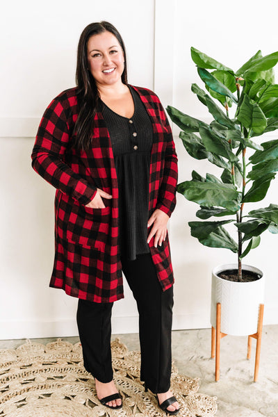 Hot Cocoa Open Front Cardigan In Buffalo Plaid