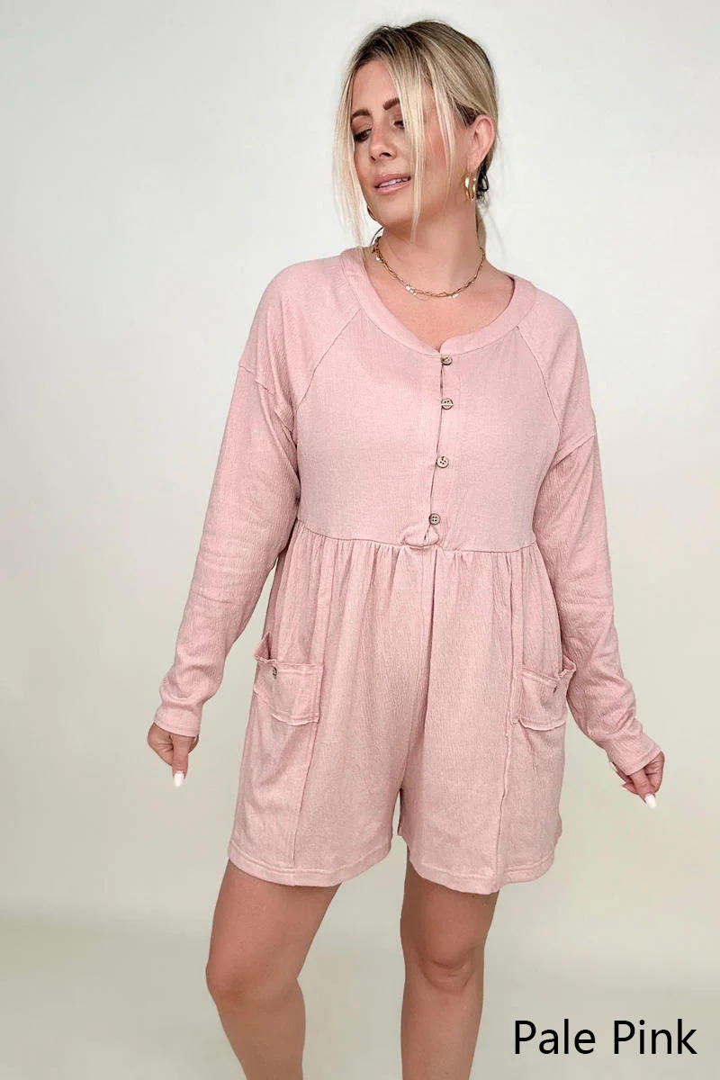 Comfy Knit Button-Down Long Sleeve Romper