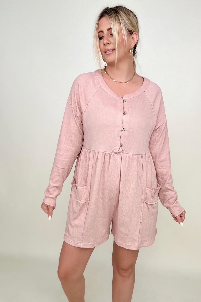 Comfy Knit Button-Down Long Sleeve Romper