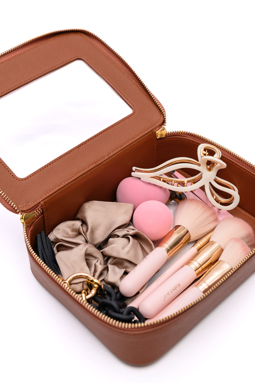 Clearly Chic Travel Cosmetic Case in Camel