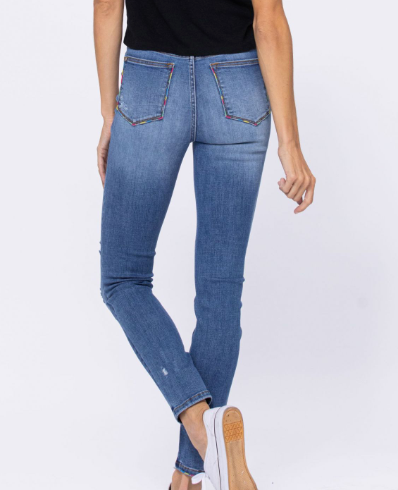 Enchanting Embroidered Judy Blue Skinny Jeans - Copper + Rose