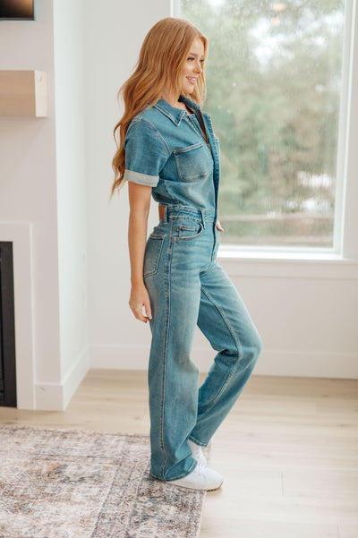 Judy Blue Sylvia Short Sleeve Denim Jumpsuit