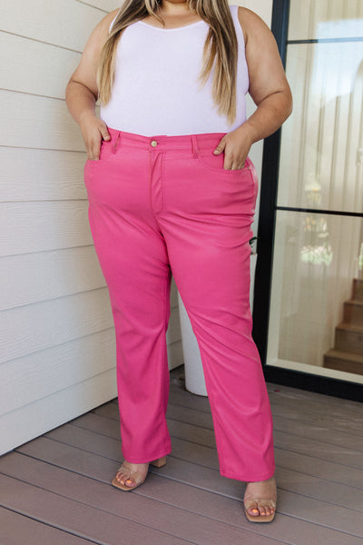Judy Blue Tanya Control Top Vegan Leather Pants in Hot Pink