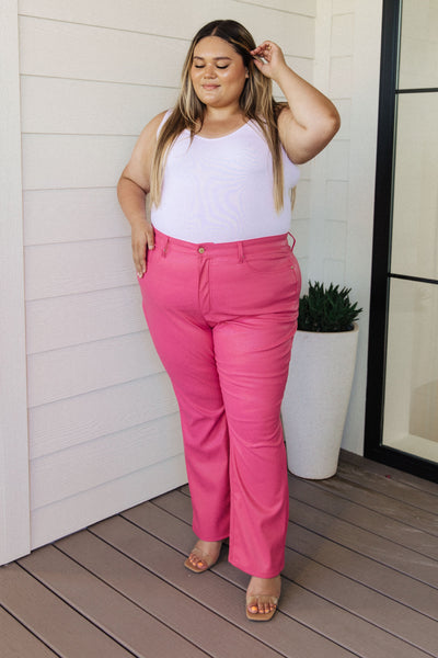 Judy Blue Tanya Control Top Vegan Leather Pants in Hot Pink