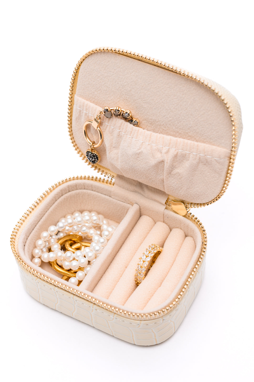 Hidden Gems Jewelry Case in Cream Snakeskin