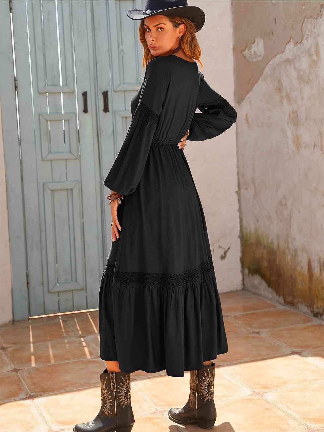 Rugged Spirit Tie Neck Midi Dress