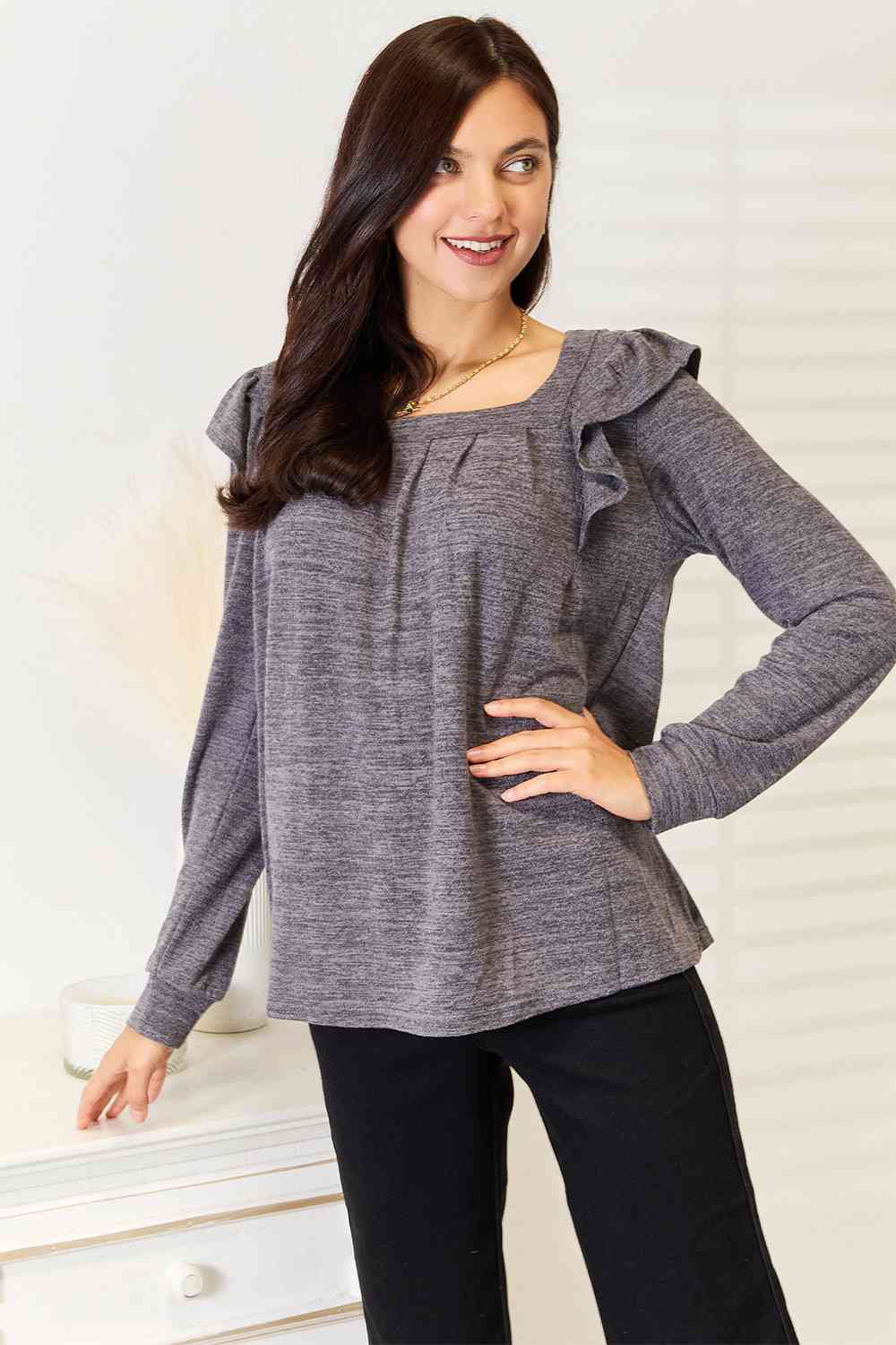 Just Enough Frill Long Sleeve Top