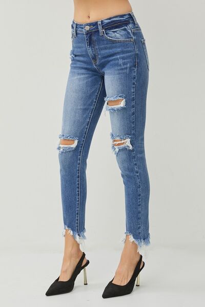 RISEN Sami Distressed Frayed Hem Slim Jeans