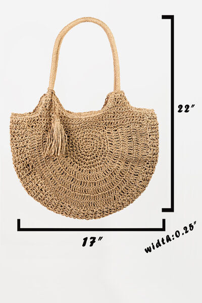 Straw Braided Tote Bag with Tassels