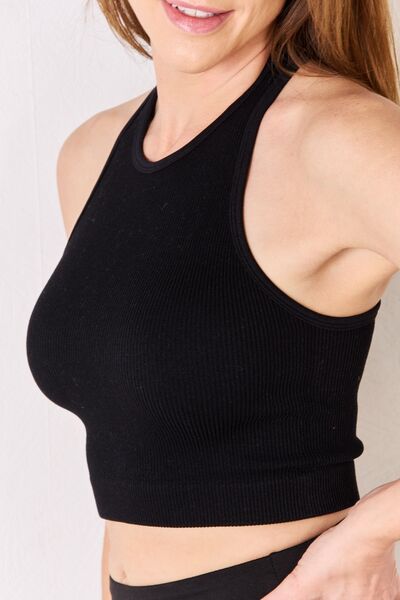 Simply Cropped Ribbed Racerback Tank in Black