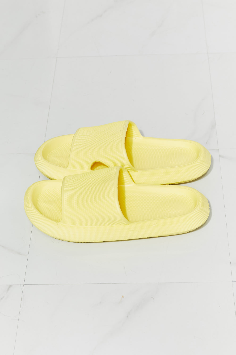 Arms Around Me Open Toe Slide in Yellow - Copper + Rose