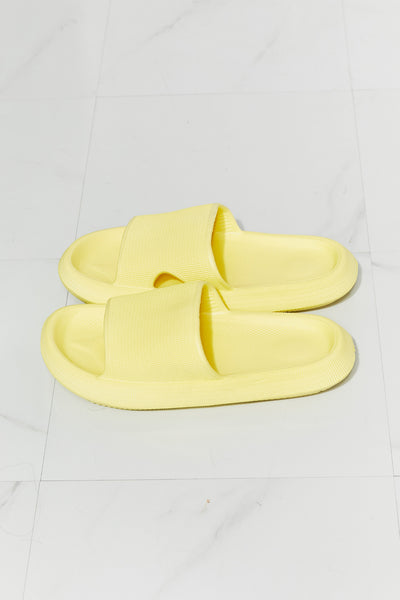 Arms Around Me Open Toe Slide in Yellow - Copper + Rose