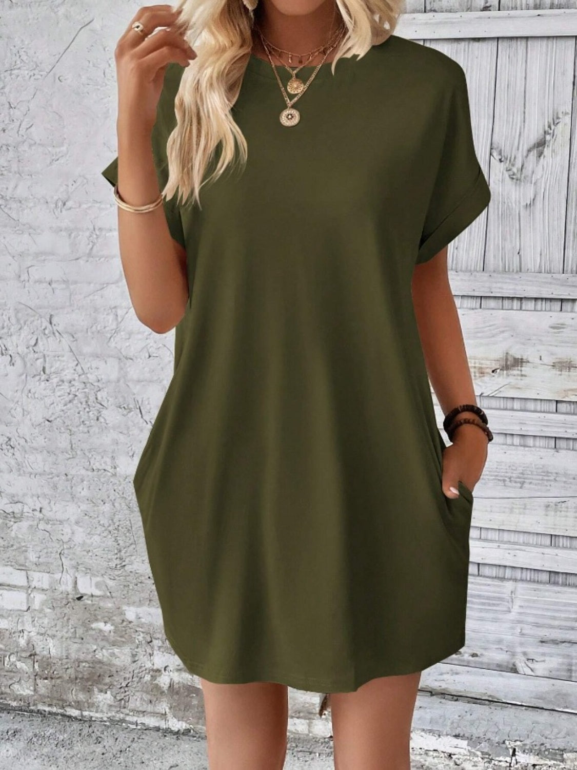 Pocketed Round Neck Short Sleeve Dress *8 colors*