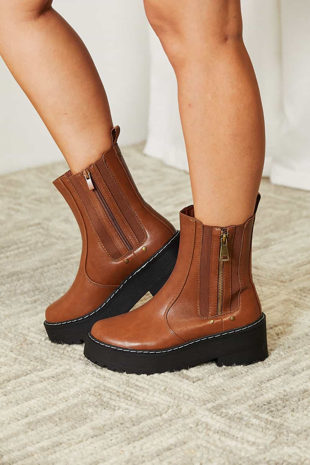 Elevated Style Platform Boots in Chestnut