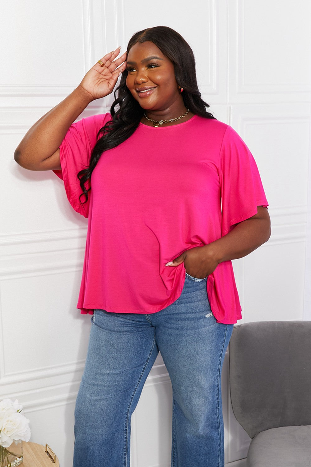 More Than Words Flutter Sleeve Top - Copper + Rose