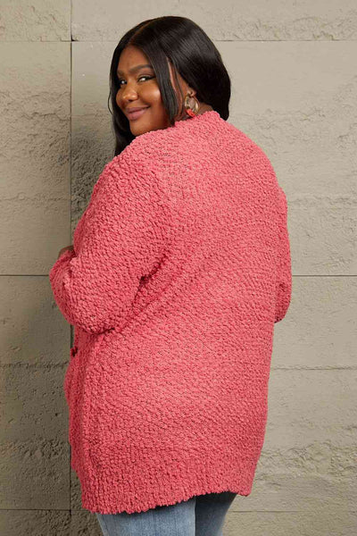Falling For You Popcorn Cardigan - Coral
