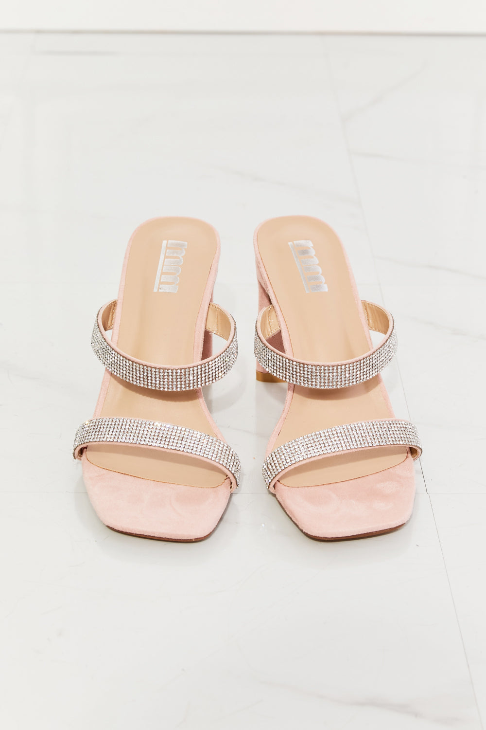 Leave A Little Sparkle Rhinestone Block Heel Sandal in Pink - Copper + Rose