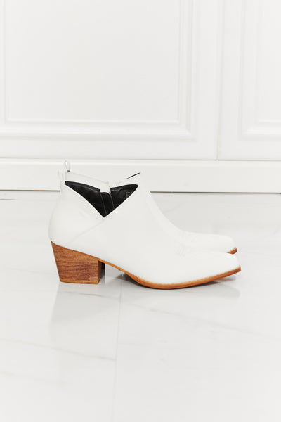 Trust Yourself Embroidered Crossover Cowboy Bootie in White - Copper + Rose