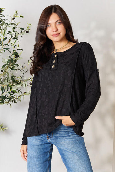 Top Notch Textured Exposed Seam Blouse