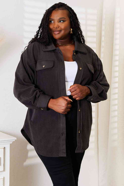 Cozy Girl Button Down Shacket - Charcoal