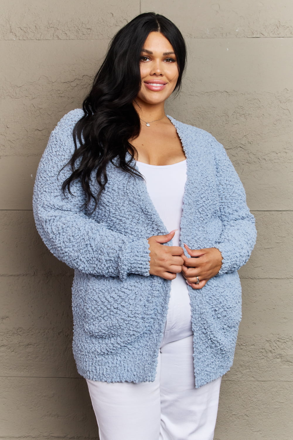 Falling For You Popcorn Cardigan - Pale Blue