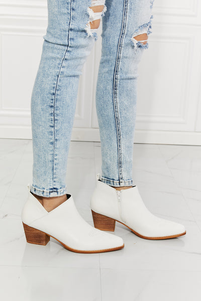 Trust Yourself Embroidered Crossover Cowboy Bootie in White - Copper + Rose