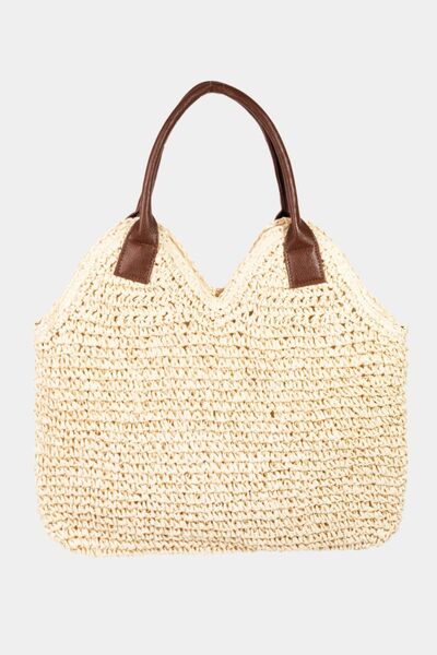 Straw Braided Vegan Leather Strap Shoulder Bag