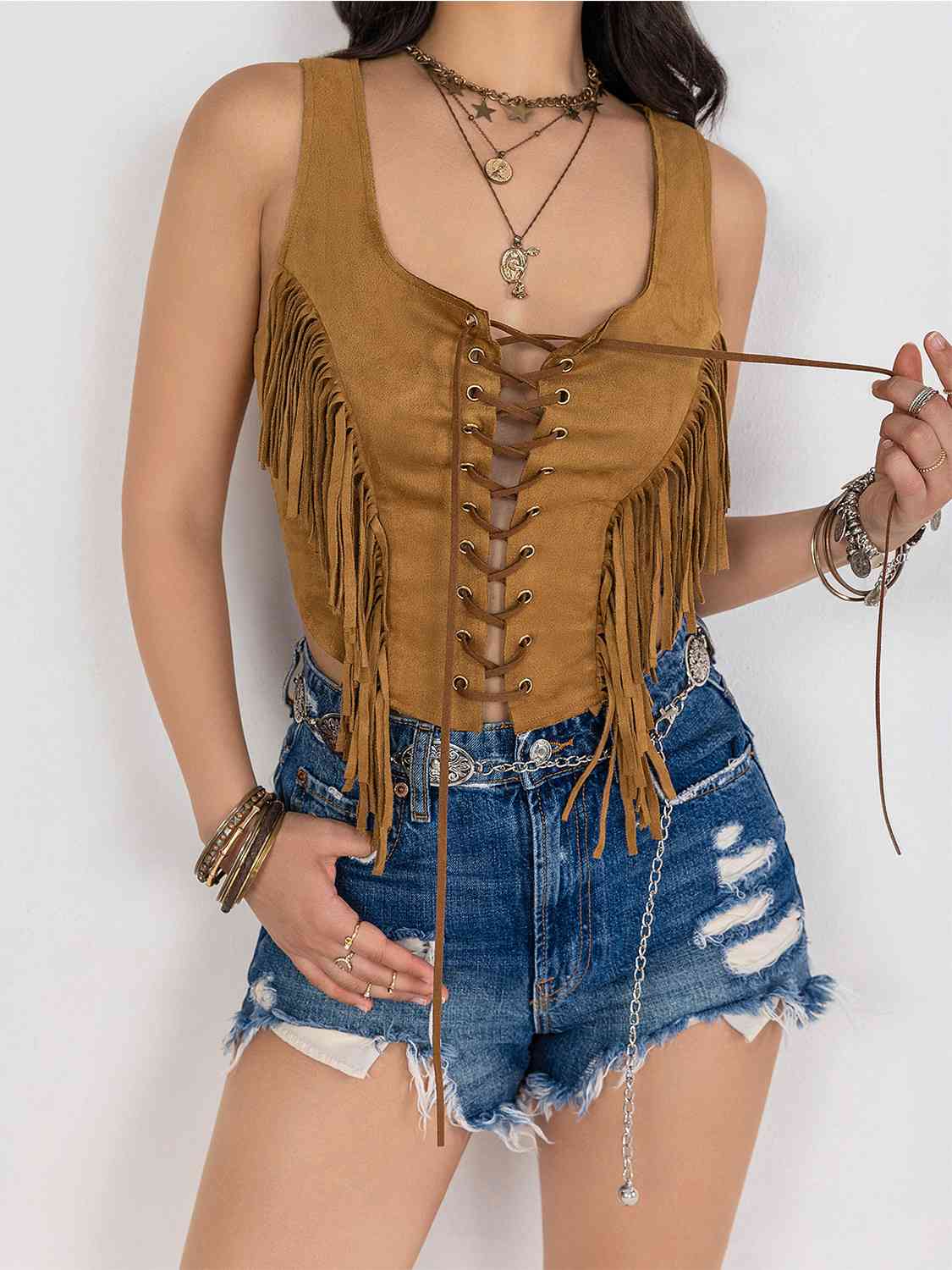 Desert Defender Fringe Lace-Up Vest