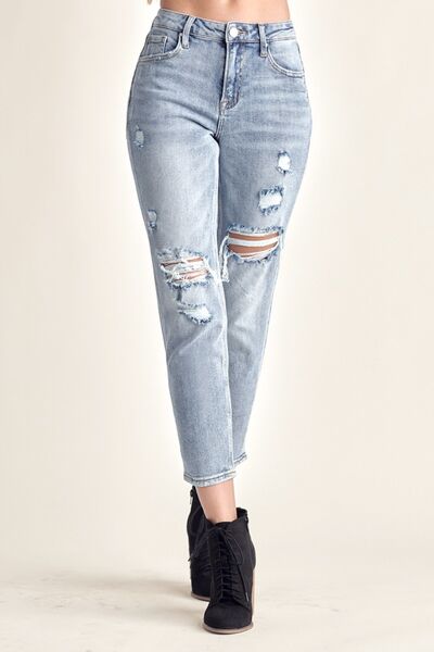 RISEN Stacy Distressed Slim Cropped Jeans