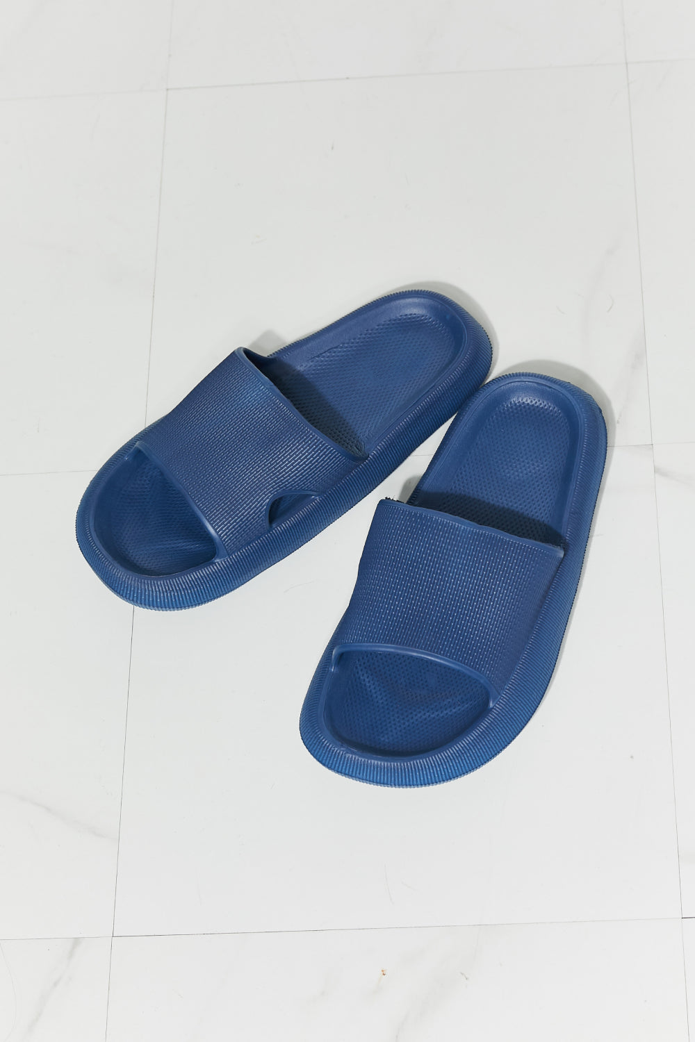 Arms Around Me Open Toe Slide in Navy - Copper + Rose