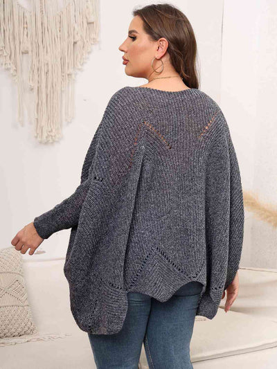 Round Neck Batwing Sleeve Sweater - Plus