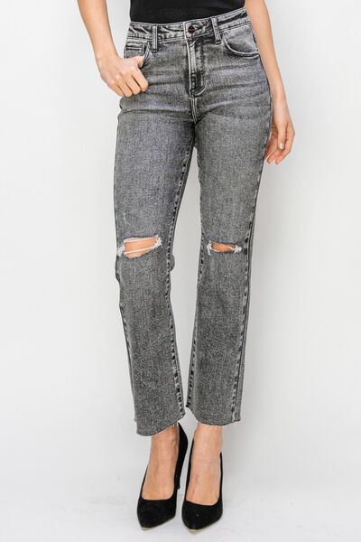 RISEN Corrine High Waist Distressed Straight Jeans