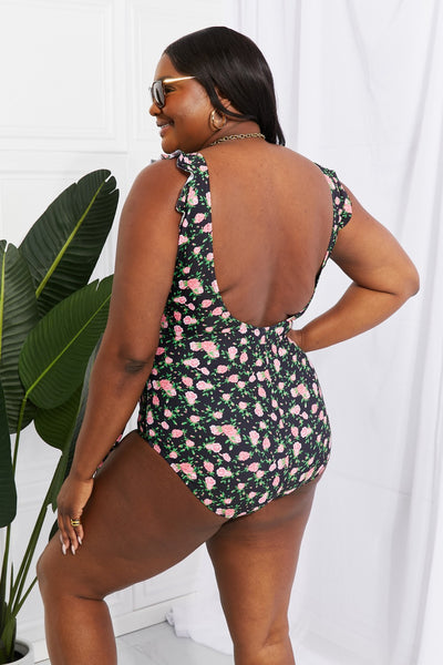 Float On Ruffle Faux Wrap One-Piece in Floral - Copper + Rose