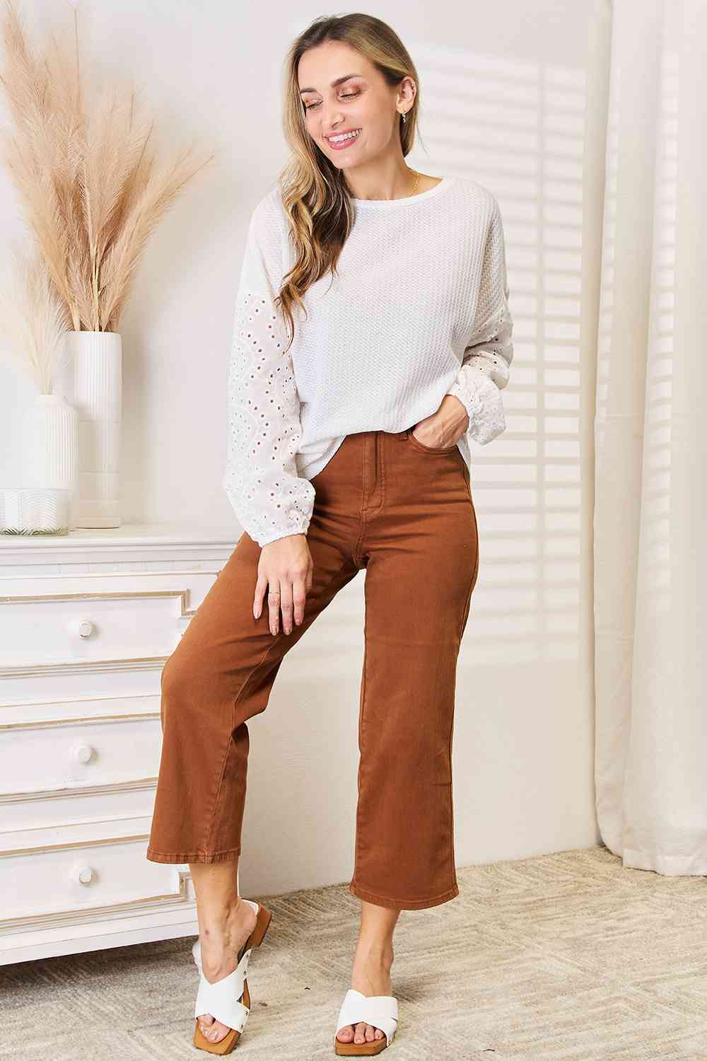 Eyelet Dropped Shoulder Blouse