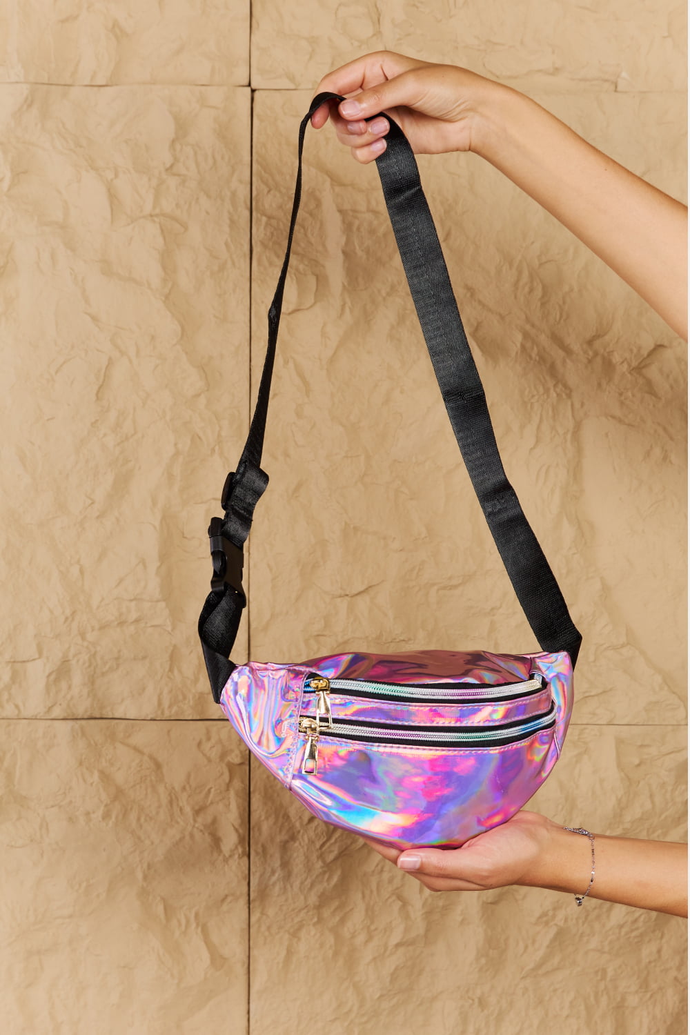 Good Vibrations Holographic Fanny Pack in Hot Pink
