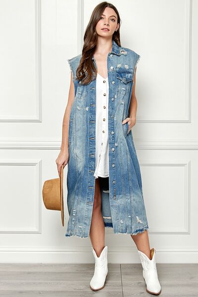 Veveret Laverne Long Denim Jacket Vest