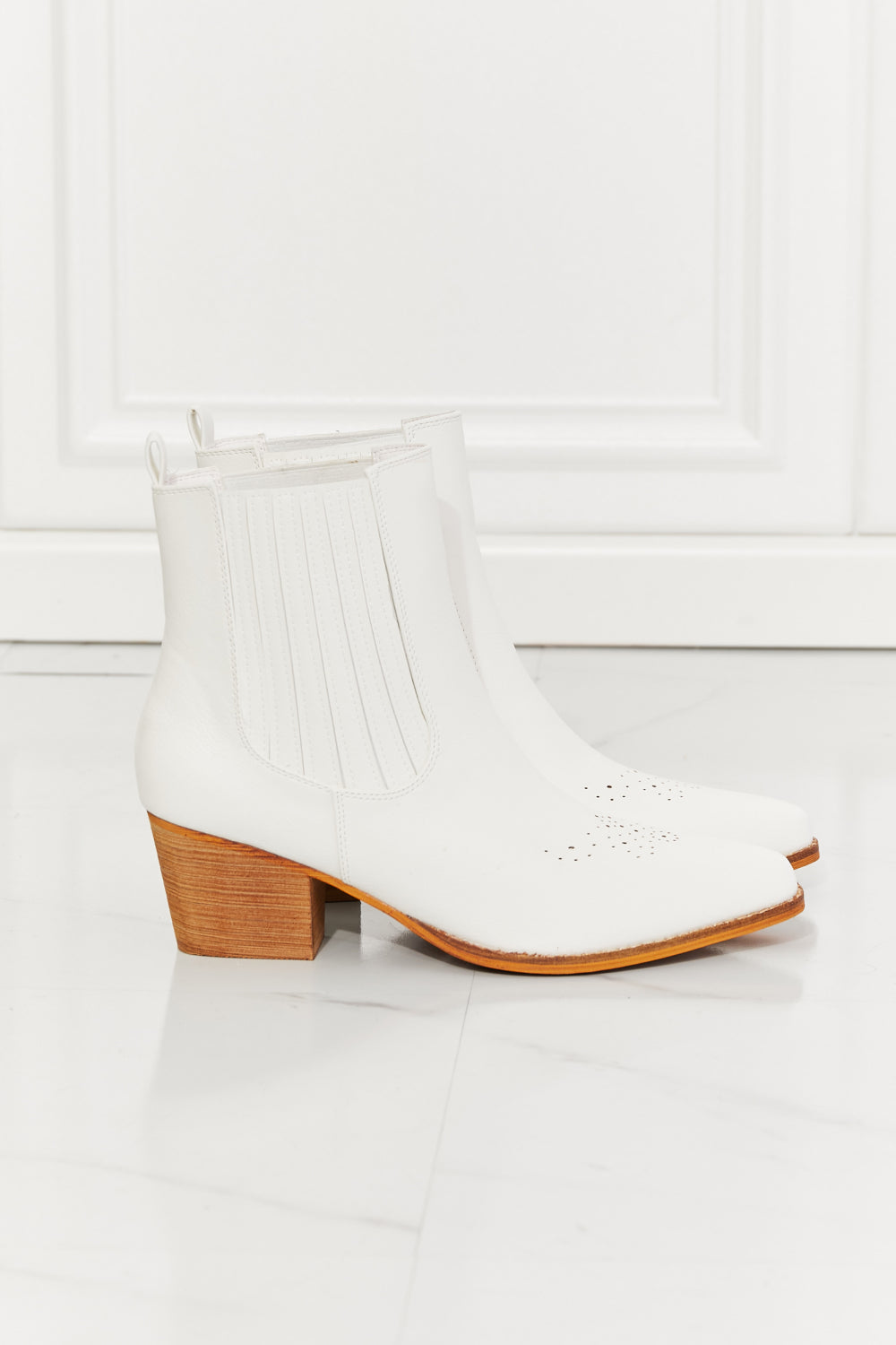 Love the Journey Stacked Heel Chelsea Boot in White - Copper + Rose