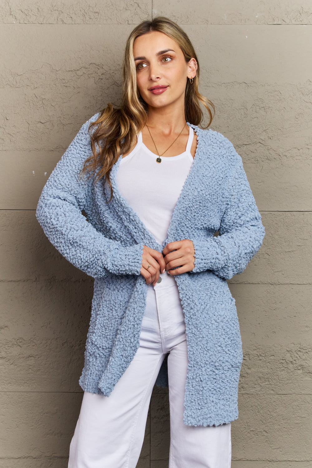 Falling For You Popcorn Cardigan - Pale Blue