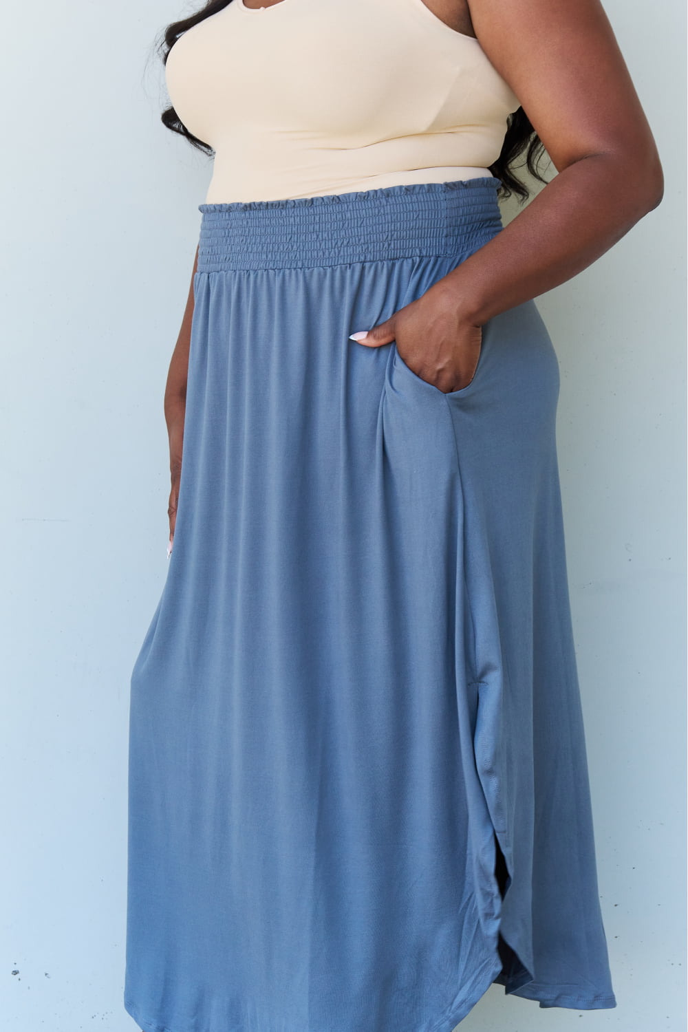 Comfort Princess High Waist Maxi Skirt in Dusty Blue
