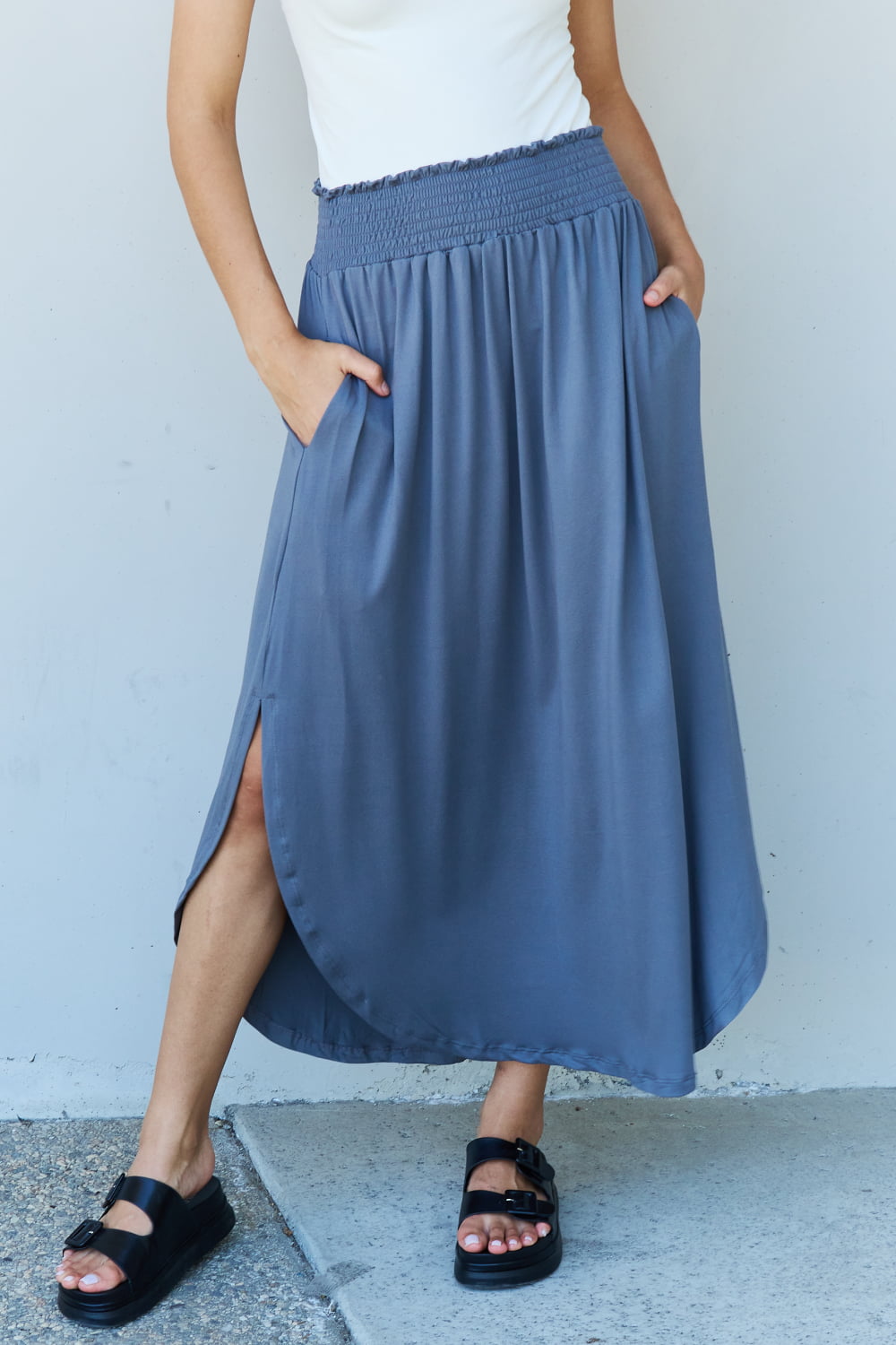Comfort Princess High Waist Maxi Skirt in Dusty Blue
